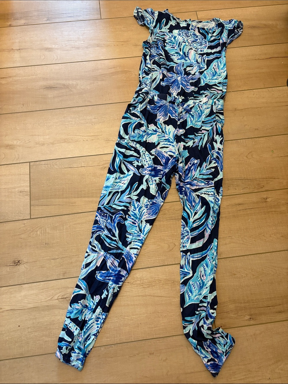 Lilly Pulitzer Tropical Blue Leaf Print Jumpsuit